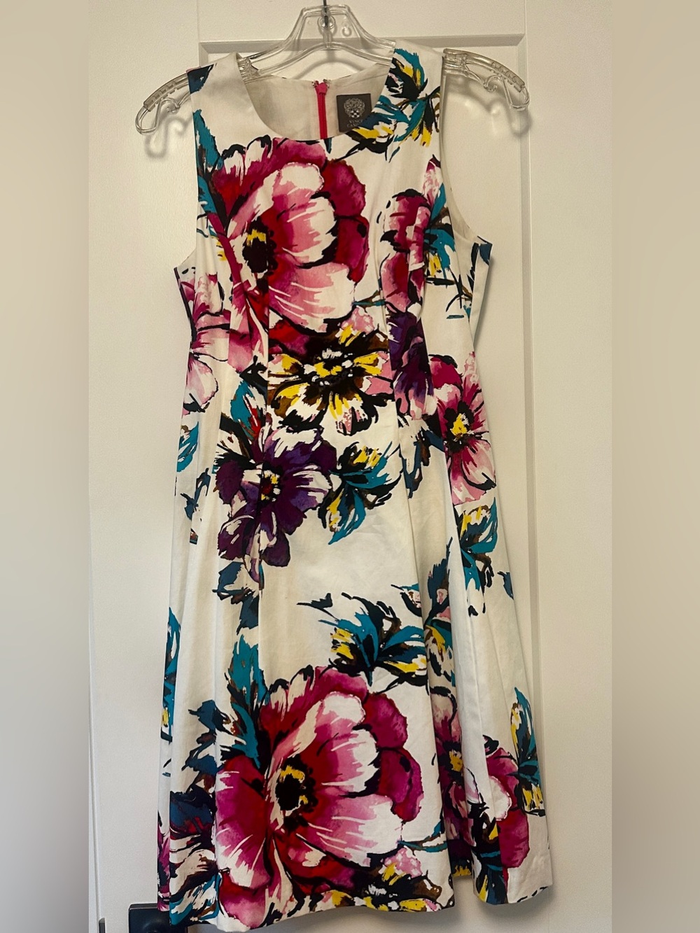 Vince Camuto White Midi Dress with Pink Floral Print